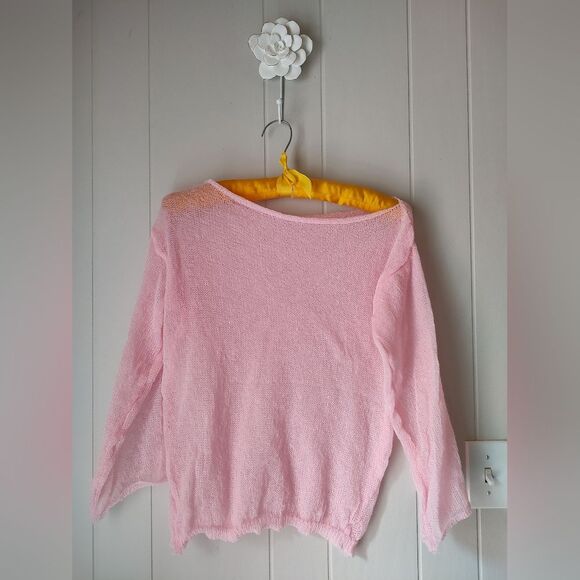 Pink Sheer Super Stretchy Slouch Roll Neck Sweater Size Medium - Picture 2 of 8